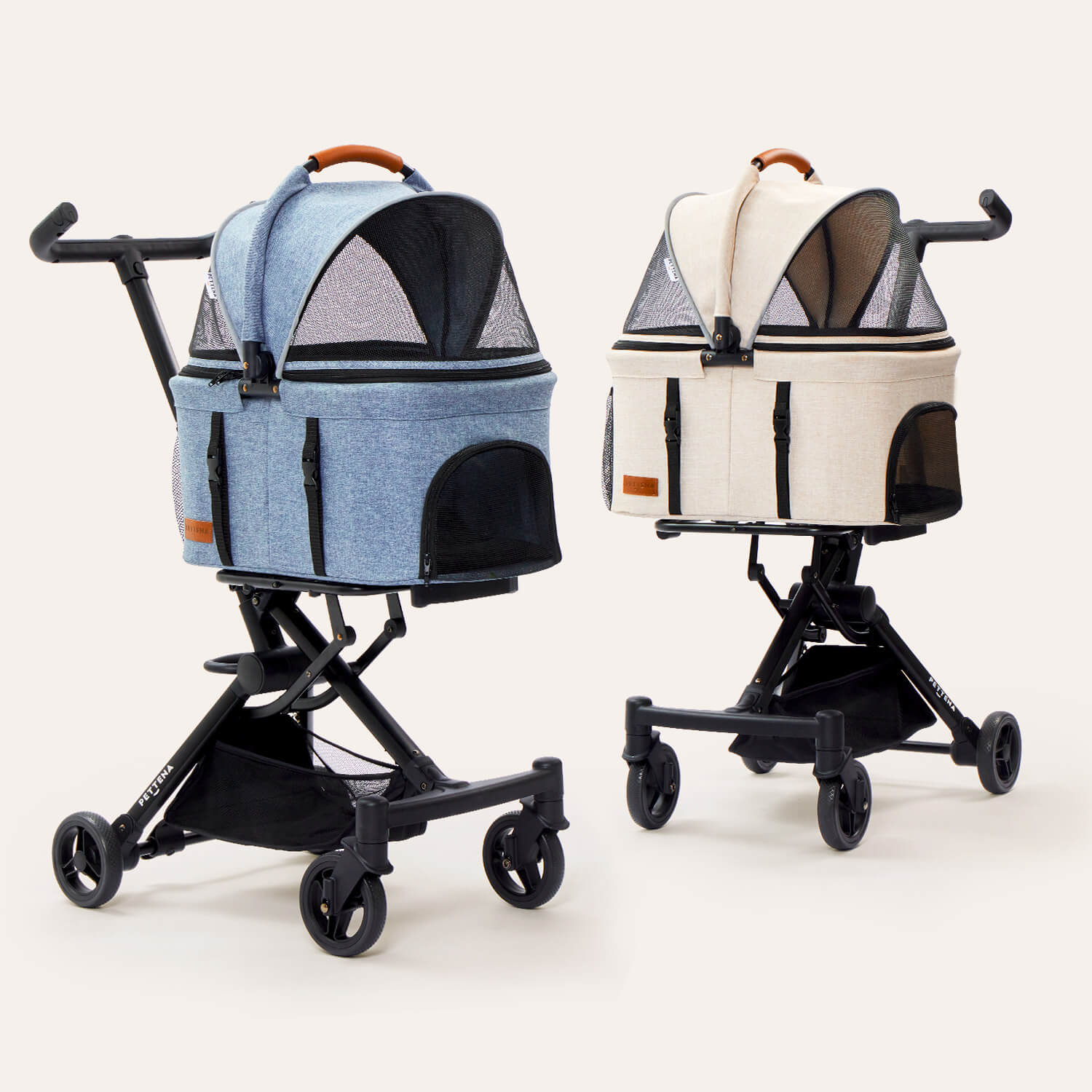 PETTENA小型犬用軽量コンパクトペットカートPETITEカーキ色とブルー色