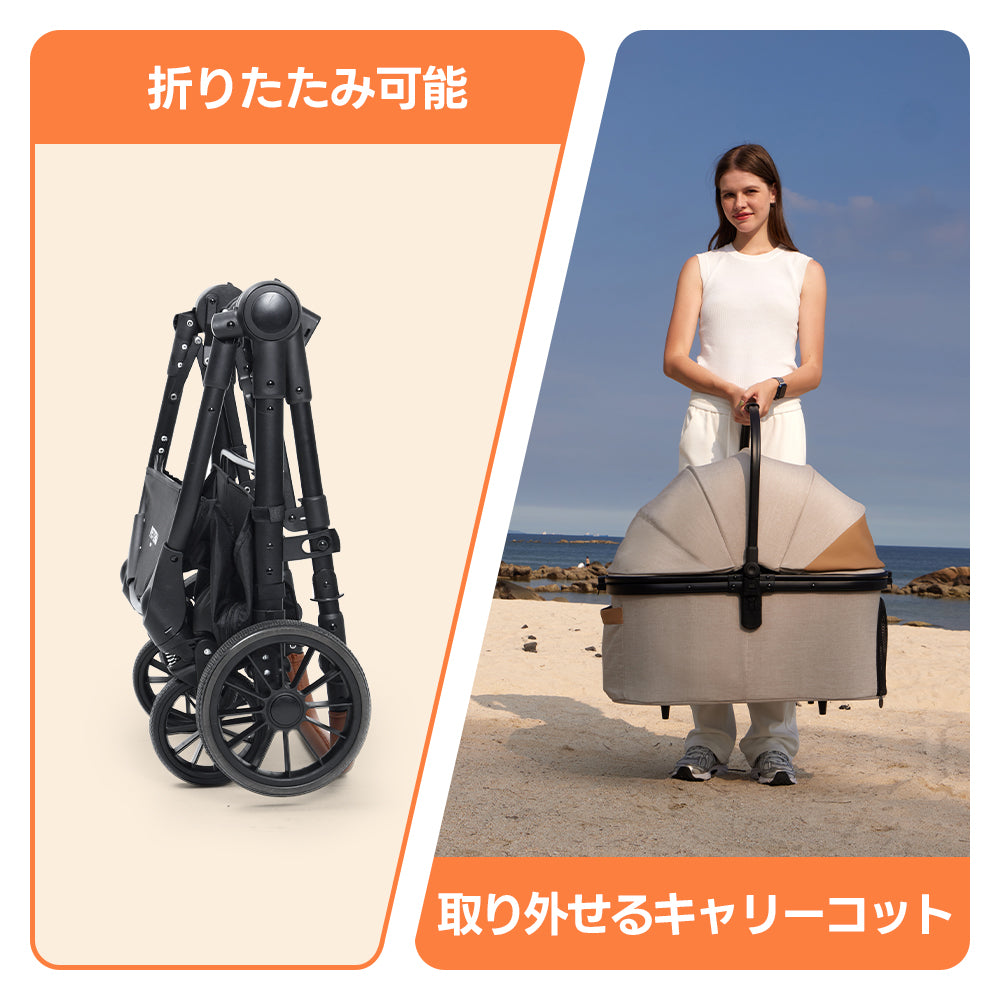 PETTENA 中型犬や多頭飼い用分離型軽量ペットカート TERRAの折りたためたフレーム