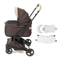 PETTENA MILOU Small saiz 電車移動中も愛犬がリラックスできる、格子柄クッション付きのココアモカ色ペットカート。専用電車カバーで顔出しNGルールをクリアしつつ、厚みのあるクッションで衝撃を吸収。長時間の外出でも負担が少ない、優しさに満ちた設計。ココアモカ