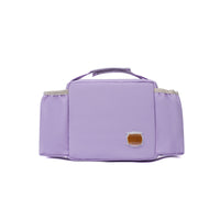 パステル調の優しいパープルカラーが特徴の正面画像。ポケットの縁取りにはベージュをあしらい、可愛らしさと上品さを兼ね備えたバイカラー配色。