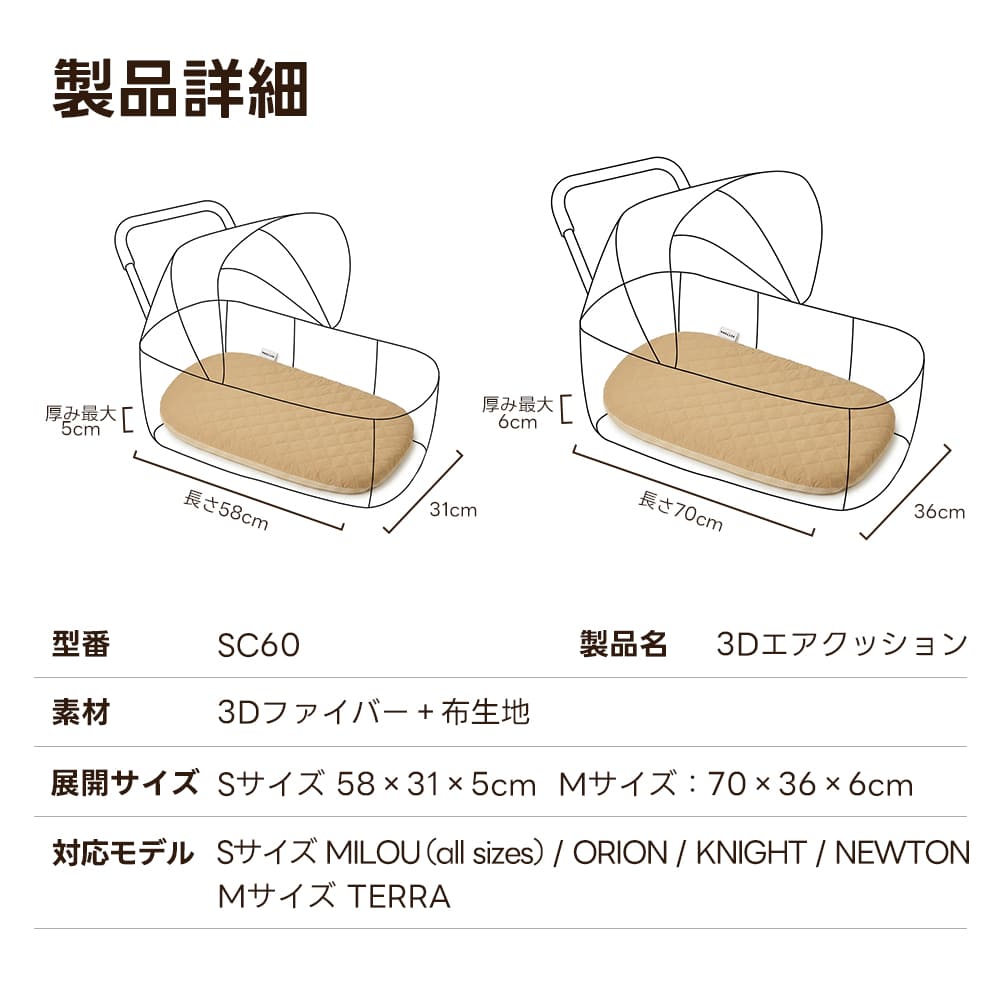ペットカート 3Dエア クッション(体圧分散 高通気 丸洗いOK)- PETTENA