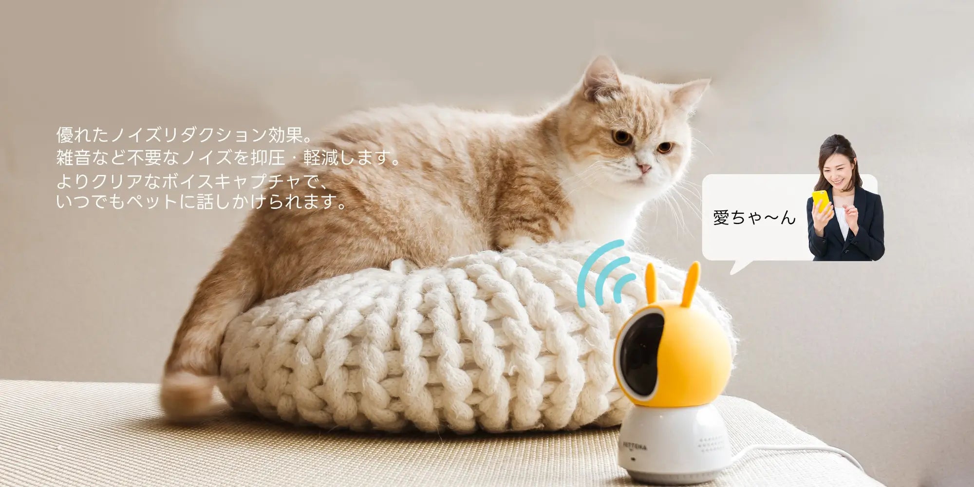 小型ペットカメラの通話機能で犬猫と話しかける