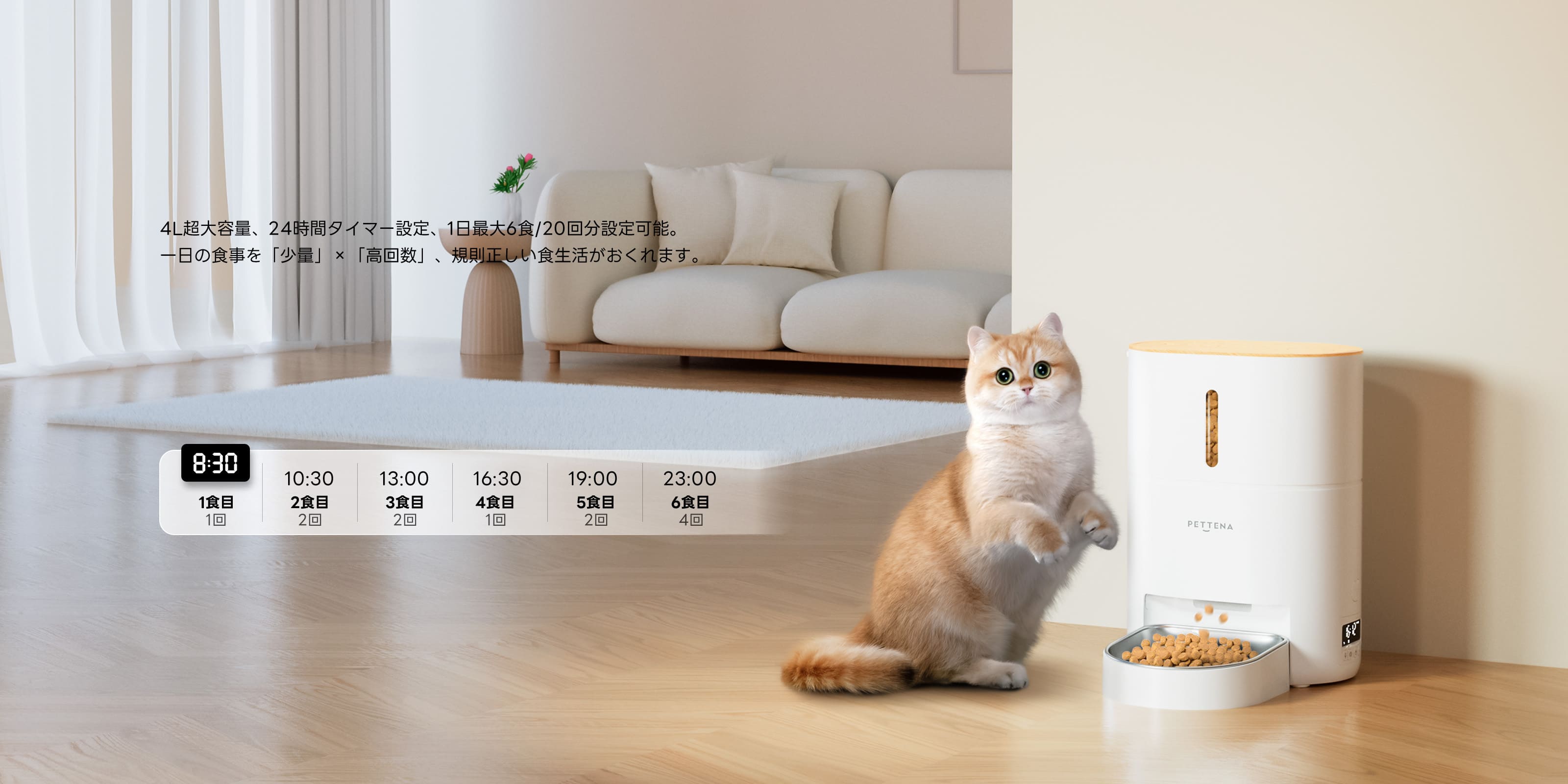 猫用自動給餌器の設定-1日に6食/20回分設定可能