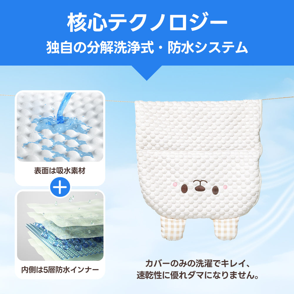 PETTENA夏用冷感クッション2点セット!独自分解洗浄式・防水システム採用、表面吸水・内側5層防水でカバー洗濯簡単、速乾性抜群。暑い夏も清潔で快適にペットをサポート!