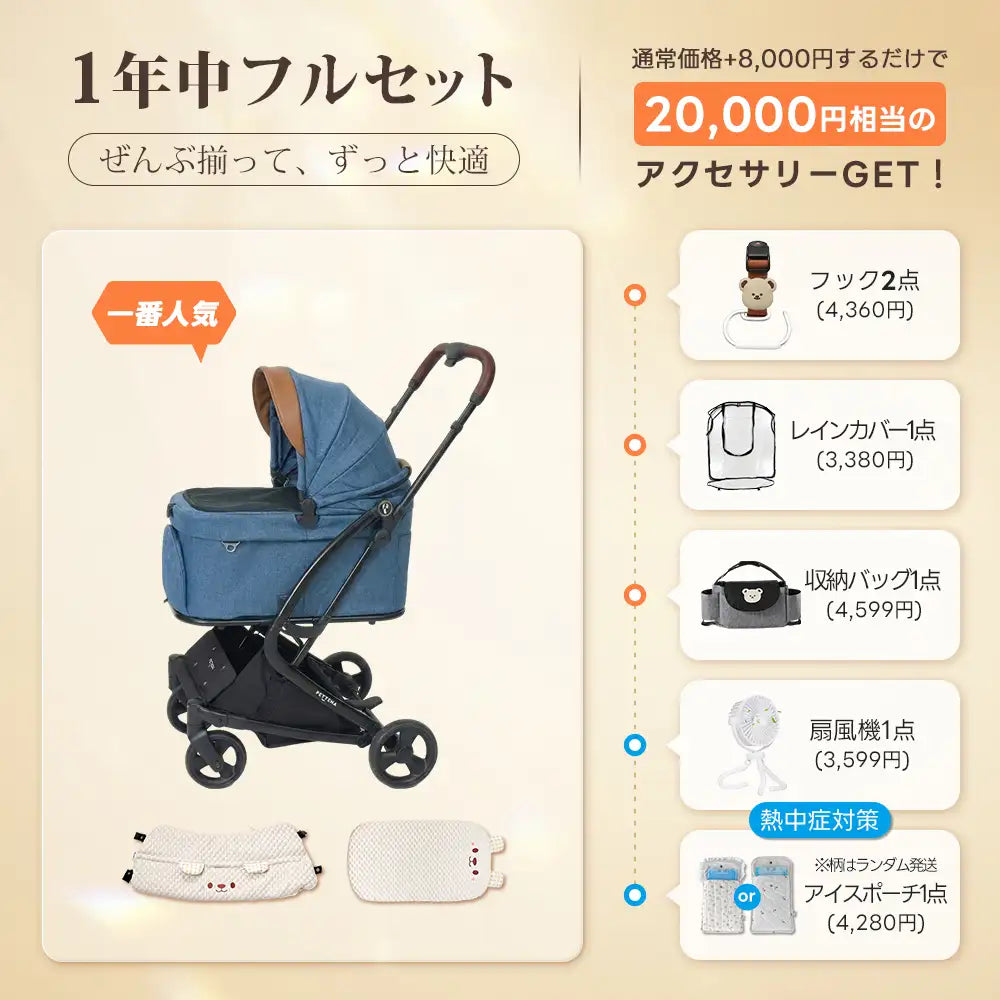 ペットカート MILOU Small Size 選べるお出かけセット(暑さ・雨・熱中症対策)