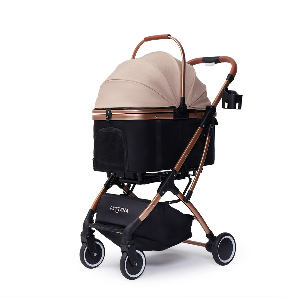 PETTENA KNIGHTペットカートは、一触で折り畳める便利さと4WAY多用途設計が魅力。カート、キャリー、ドライブボックス、ペットハウスとして使用可能。衝撃吸収サスペンションで快適な移動を提供し、スタイリッシュなデザインでライフスタイルを豊かにします。