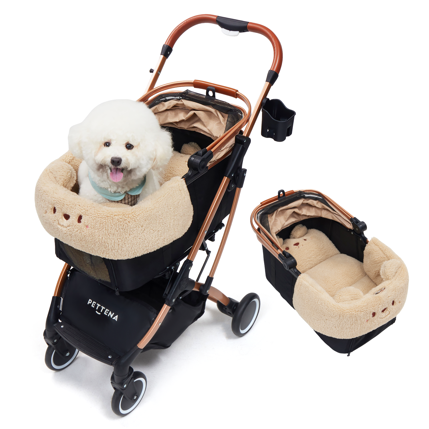 ペットカートKNIGHT ブラックゴールド + ♨️保温クマ(ベージュ)
