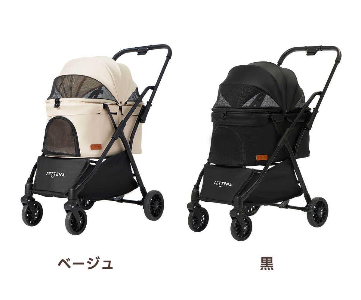 PETTENA ワンタッチ折りたたみ式軽量一体型ペットカートNEWTONベージュ色と黒色の写真