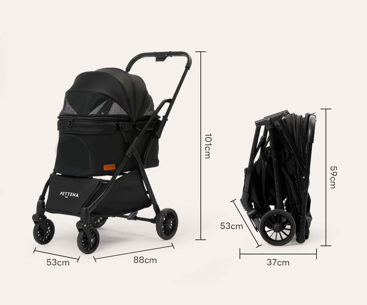 PETTENA ワンタッチ折りたたみ式軽量一体型犬用カートNEWTONのサイズ図