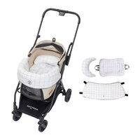 PETTENA ワンタッチ折りたたみ式軽量一体型ペットバギーNEWTONベージュ色と格子柄クッションセット