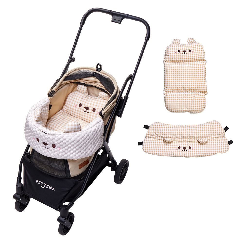 PETTENAペットカート新登場「ペットカート+冷感生地ベージュクッション」!メッシュ設計で通気性抜群、冷感クッション追加で暑い日も快適。ドライブ、散歩など様々シーンで愛宠の快適性サポート。スタイリッシュ且つ機能性満載!
