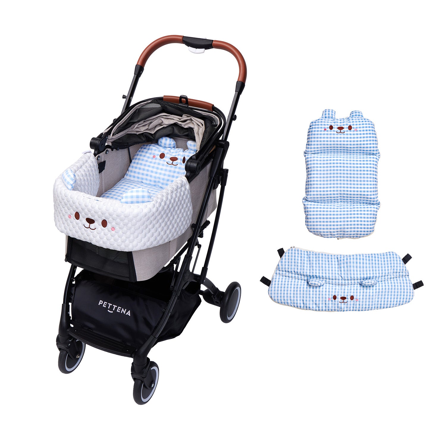 PETTENA KNIGHTペットカート、可愛いクマデザインクッション付き!ベッドのような快適さでペットリラックス。ショッピング・散歩でリフレッシュ空間。ワンタッチ折り畳みで収納楽々。耐荷重20KG、多頭・中型犬猫用、安定性抜群!