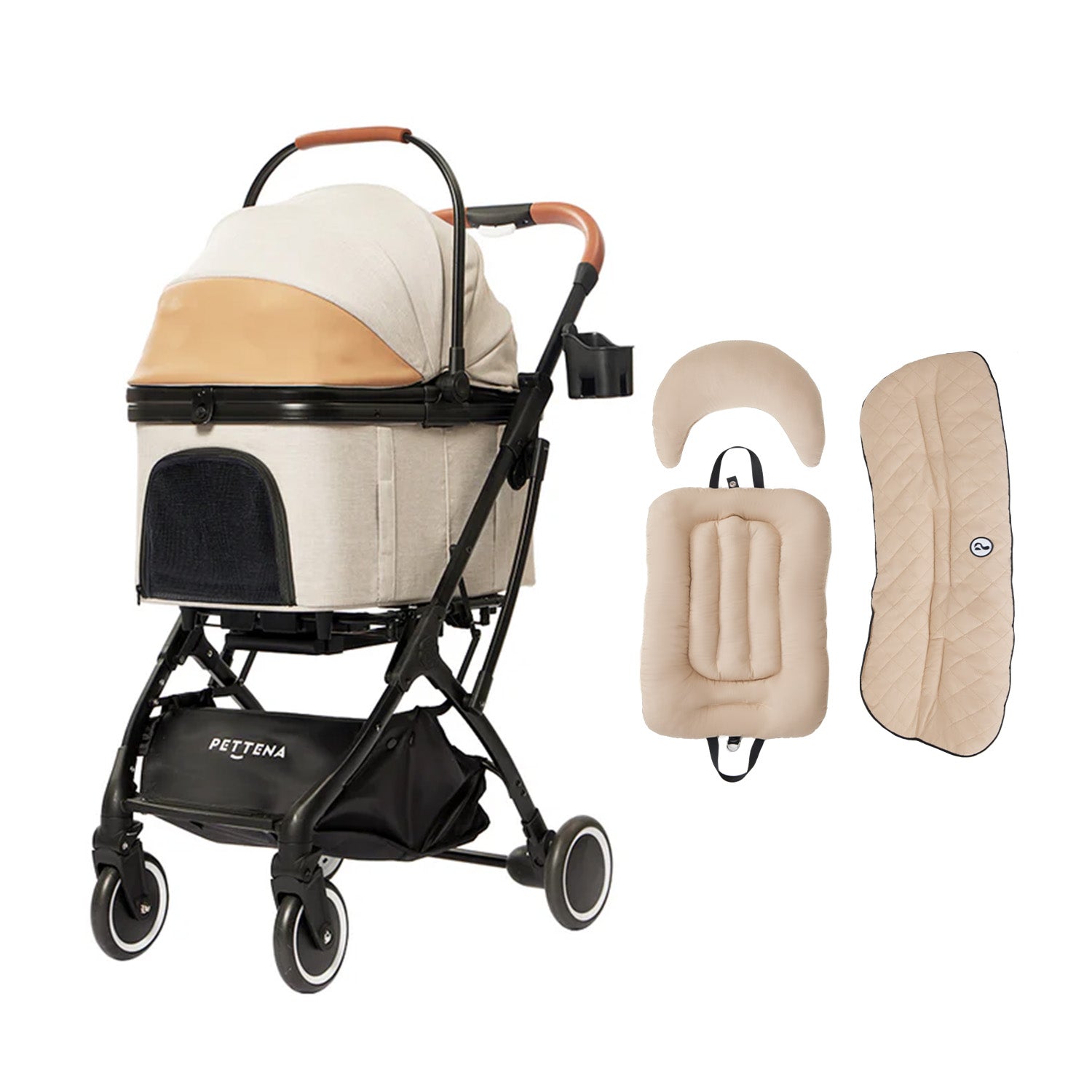 PETTENA KNIGHTペットカート、取り外しクッションで清掃楽々!柔らかクッションでペット快適。ショッピング・旅行でリラックス。ワンタッチ折り畳みで収納簡単。耐荷重20KG、多頭・中型犬猫用!