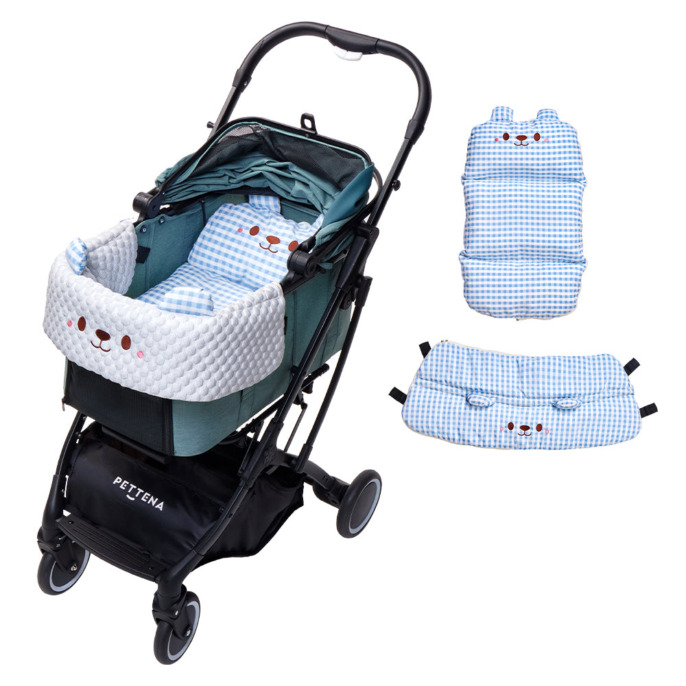 PETTENA KNIGHTペットカートに「冷感生地ブルークッション」登場!涼しく快適な空間でペットリラックス。キルティングデザイン可愛い。ショッピング・お出かけに最適。ワンタッチ折り畳みで収納楽々、耐荷重20KG!