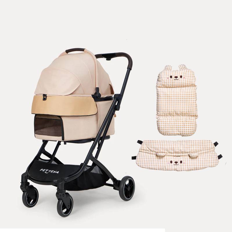 PETTENA ORION 折りたたみ式分離型あごのせクッション付きペットカートと接触冷感クッションセットベージュ色