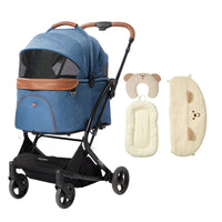 PETTENA ワンタッチ折りたたみ式分離型MILOUペットカート ネービー色+ベージュベア3点セット