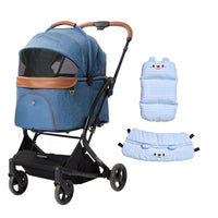 PETTENA ワンタッチ折りたたみ式分離型MILOUペットカート ネービー色+かわいさ 冷感生地 ブルー