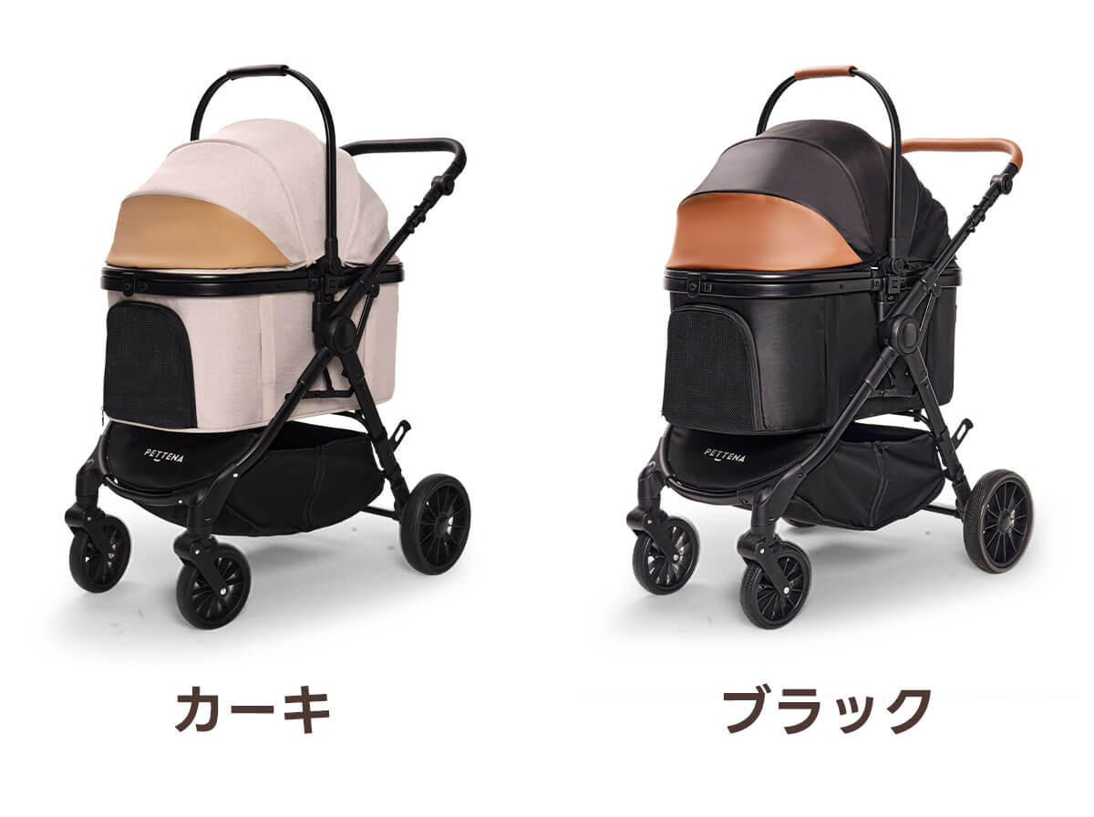 PETTENA 中型犬や多頭飼い用折りたたみ式分離型軽量ペットカート TERRAのカラー-カーキ、ブラック