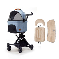 PETTENA小型犬用軽量コンパクトバギーPETITEブルー色とダイヤ柄クッションセット