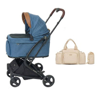 電車OKの最上級モデル、PETTENA MILOU small saizのネイビー。カーキの収納バッグで荷物の負担を軽減し、愛犬と過ごす楽しいひと時をサポート。機能性とデザイン性を兼ね備え、都市部での移動をより快適にする最新型番。