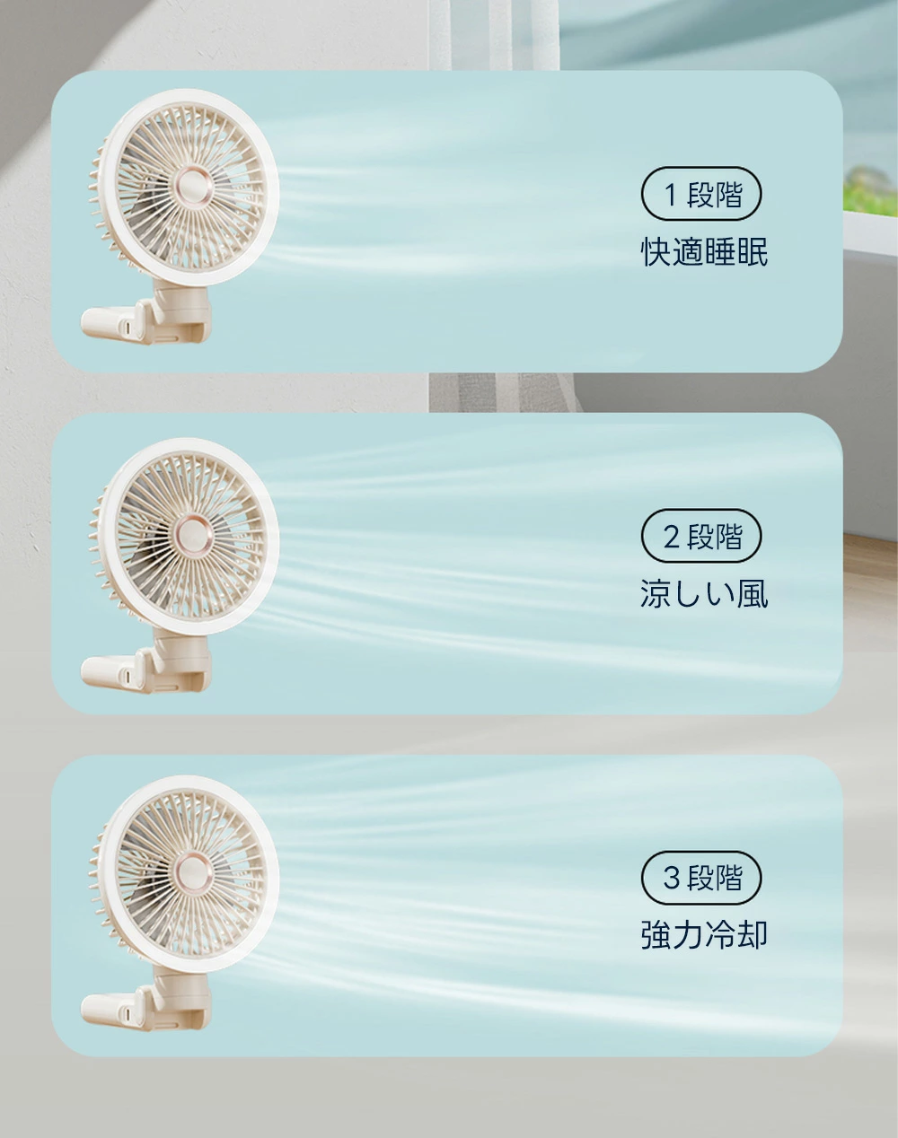 PETTENA ペットカート用 小型クリップ式扇風機の3段階調節-快適睡眠、涼しい風、強力冷却