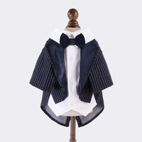 背面のストライプ柄が縦のラインを強調し、愛犬のシルエットをスマートに見せるペットウェアです。腰回りのすっきりとしたカッティングにより、歩行時の動きを妨げず、見た目の美しさと快適さを追求した設計です。