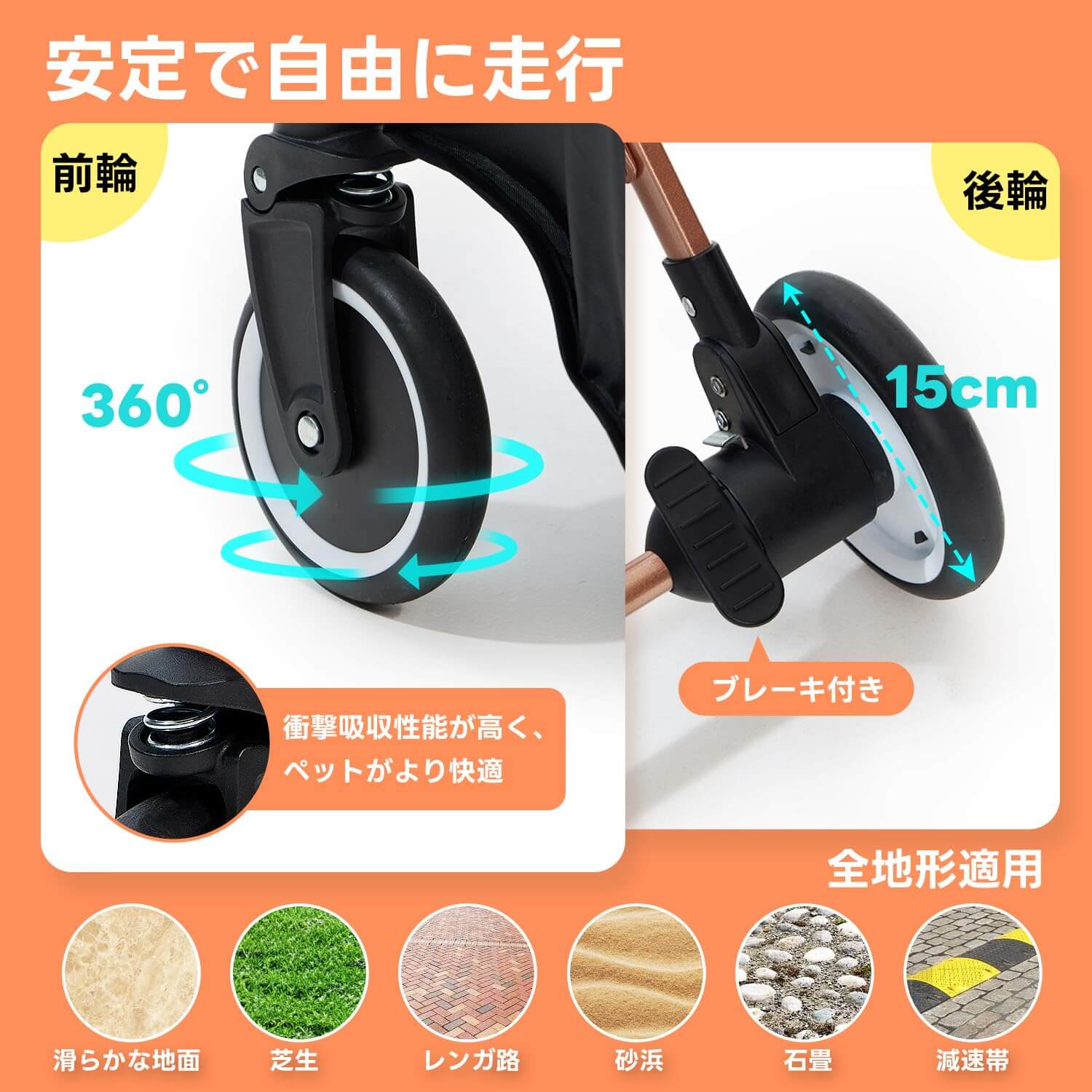 PETTENA軽量一体型NEWTON自動折り畳みペットカート、耐荷重20KG。360°回転前後輪&15cmブレーキで安定走行、衝撃吸収でペット快適。全地形適用、多頭・中型犬猫用、自立可能&多機能で安定性抜群