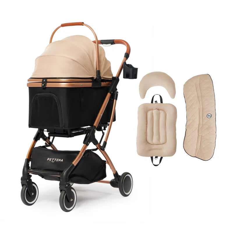 PETTENA KNIGHTペットカート、取り外しクッションで清掃楽々!柔らかクッションでペット快適。ショッピング・旅行でリラックス。ワンタッチ折り畳みで収納簡単。耐荷重20KG、多頭・中型犬猫用!
