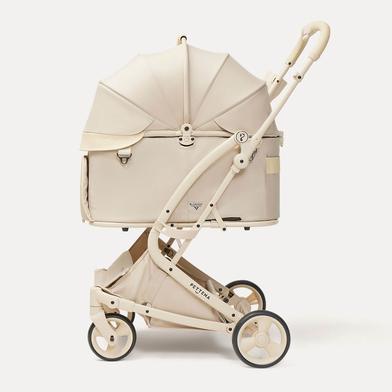 PETTENA ワンタッチ折りたたみ式分離型MILOUペットカート単品 クリームベージュ色 側面写真