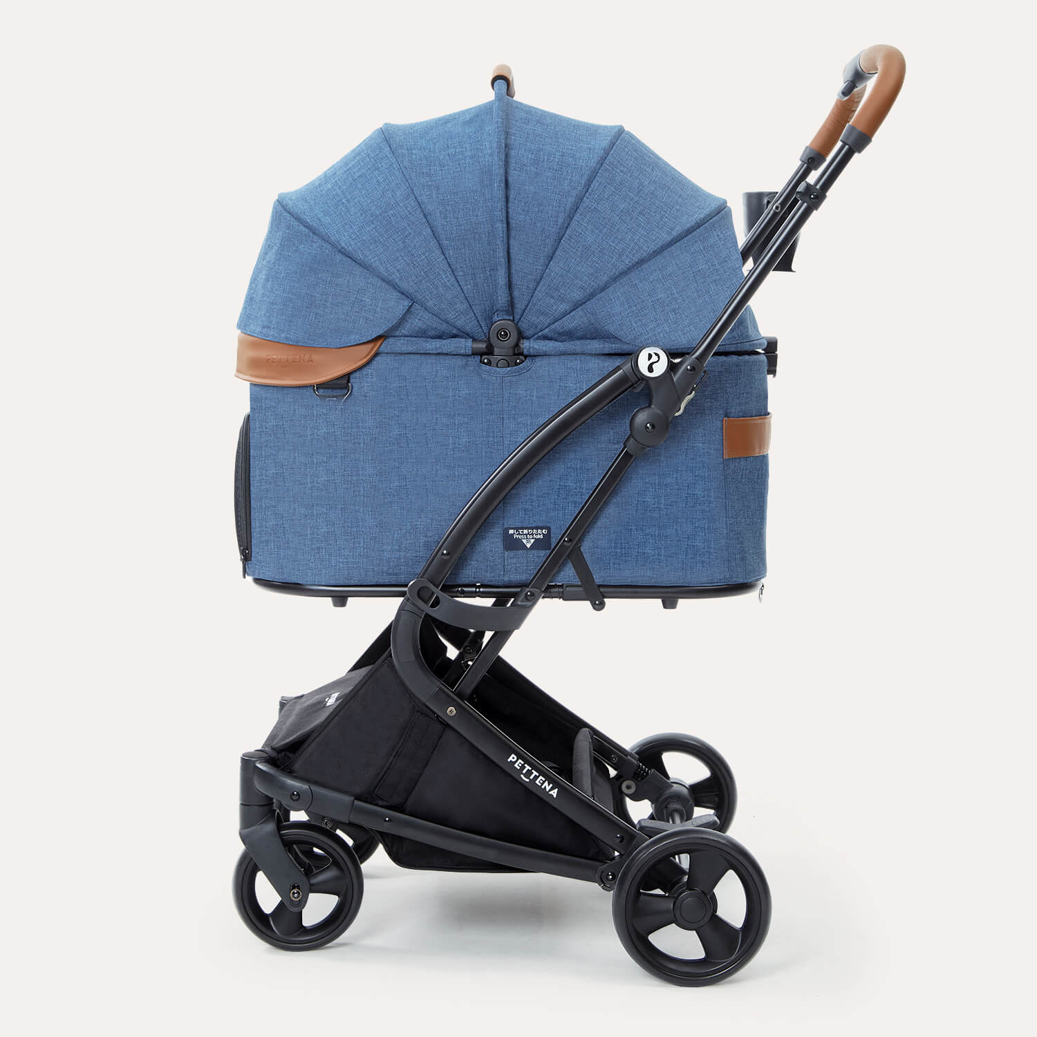 PETTENA ワンタッチ折りたたみ式分離型ペットカートMILOUネービー色の側面写真