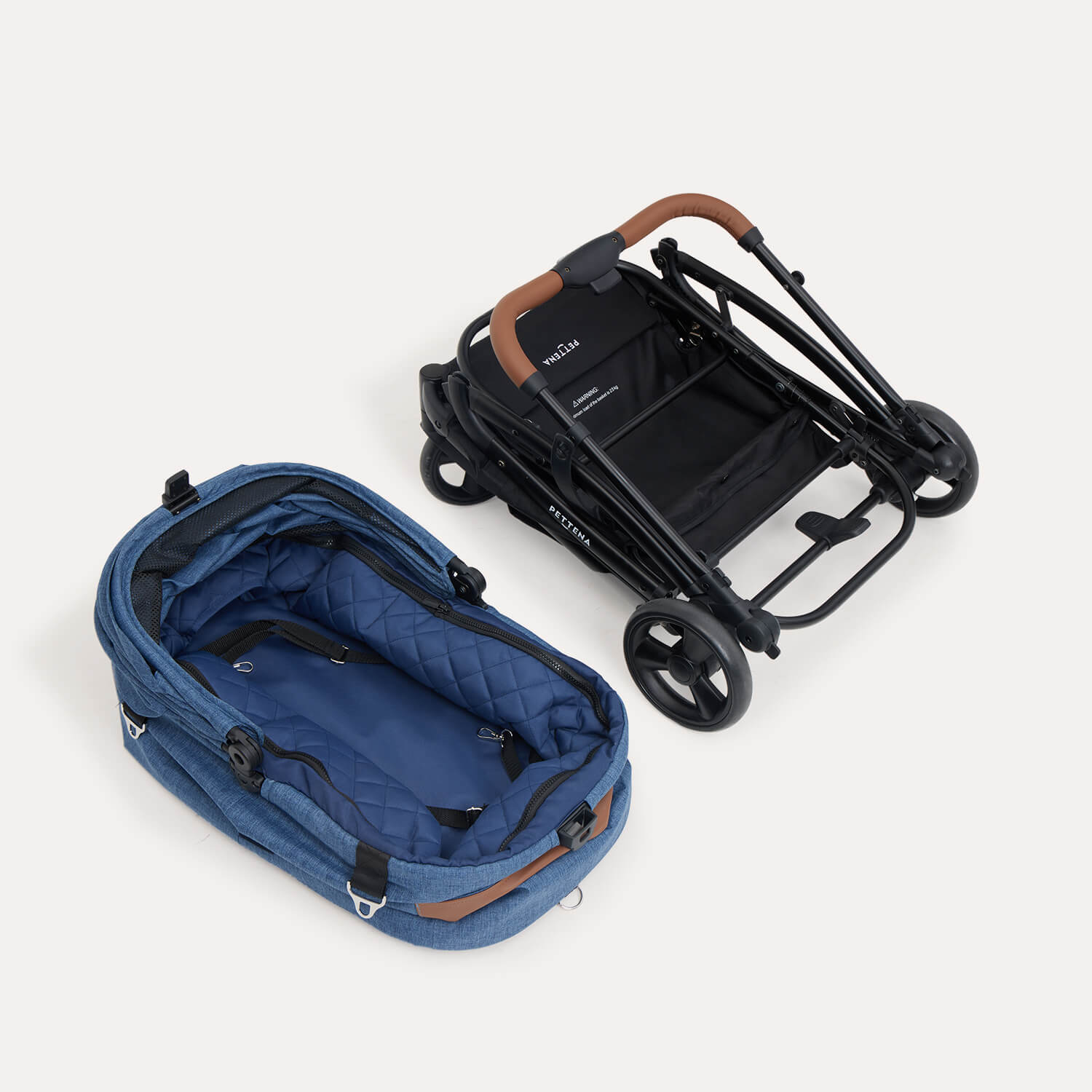 PETTENA ペットカートMILOUが分離さてれコンパクトに折りたたんだ様子