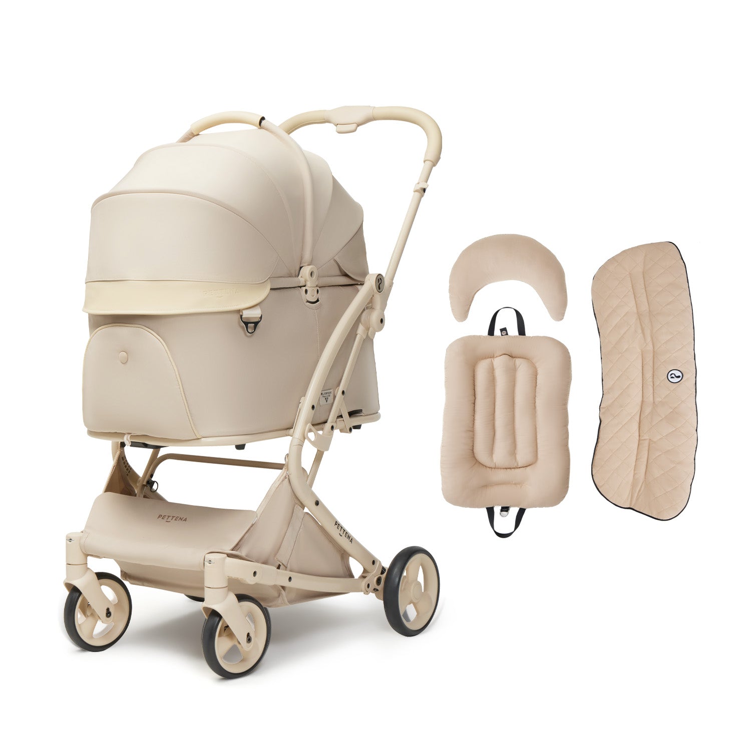 PETTENA ワンタッチ折りたたみ式分離型MILOUペットカート クリームベージュ色 + ダイヤ柄セット