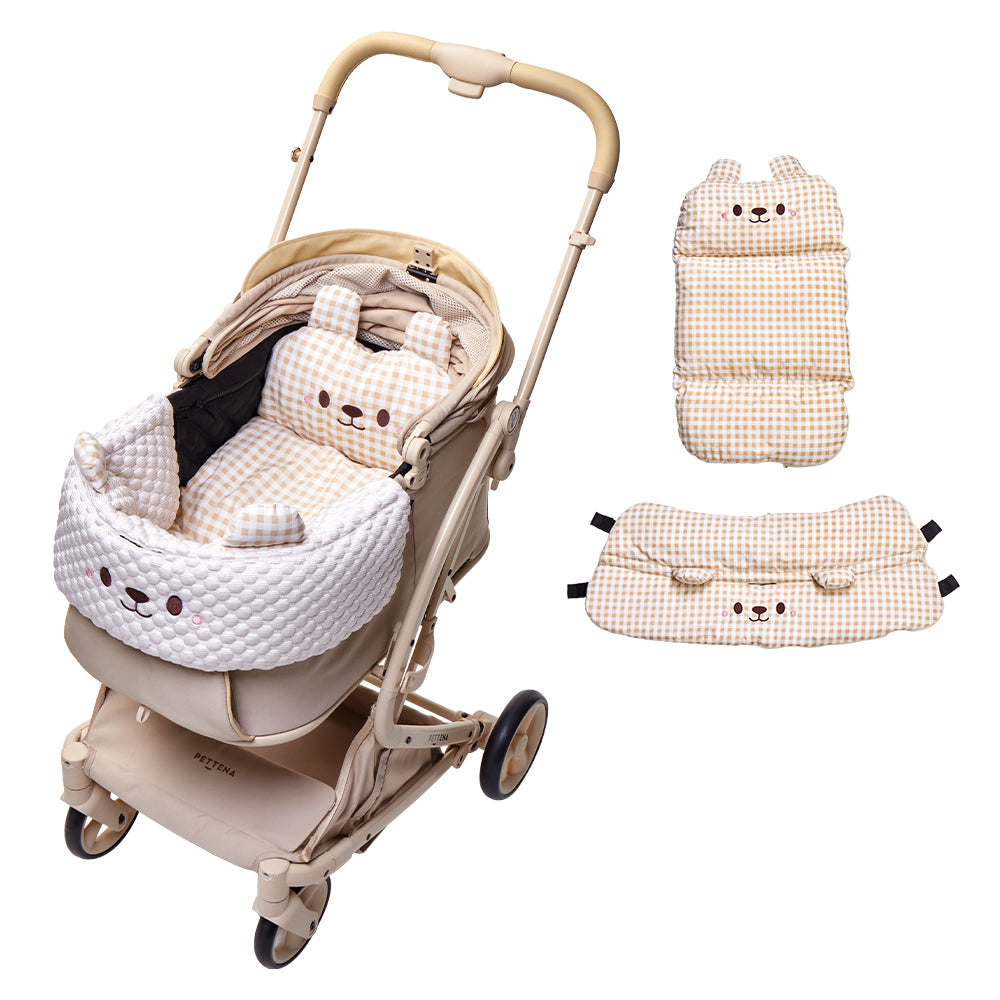 PETTENA ワンタッチ折りたたみ式分離型ペットカートMILOUベージュ色と接触冷感ベージュ色クッションセットの写真