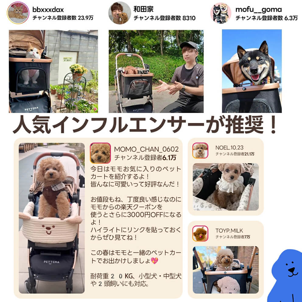 インフルエンサー愛用の人気商品!販売直後から大反響、お客様喜びの声続々。【PETTENAコスパ最高】KNIGHTペットカート。折畳可能・分離型で広い空間、耐荷重20KG、対面式自立。多頭・小型犬中型犬猫用バギーに最適!