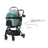 PETTENAのコスパ最高ペットカート(KNIGHT)とAirHold伸縮リード。10kgまでの小型犬に対応し、高強度ナイロン織りテープやステンレス製スプリングなど、耐久性に優れた素材を採用しています。ミント(/ブラック/カーキ)とベージュのニュアンスカラーが、飼い主様のファッションにも自然に馴染みます。