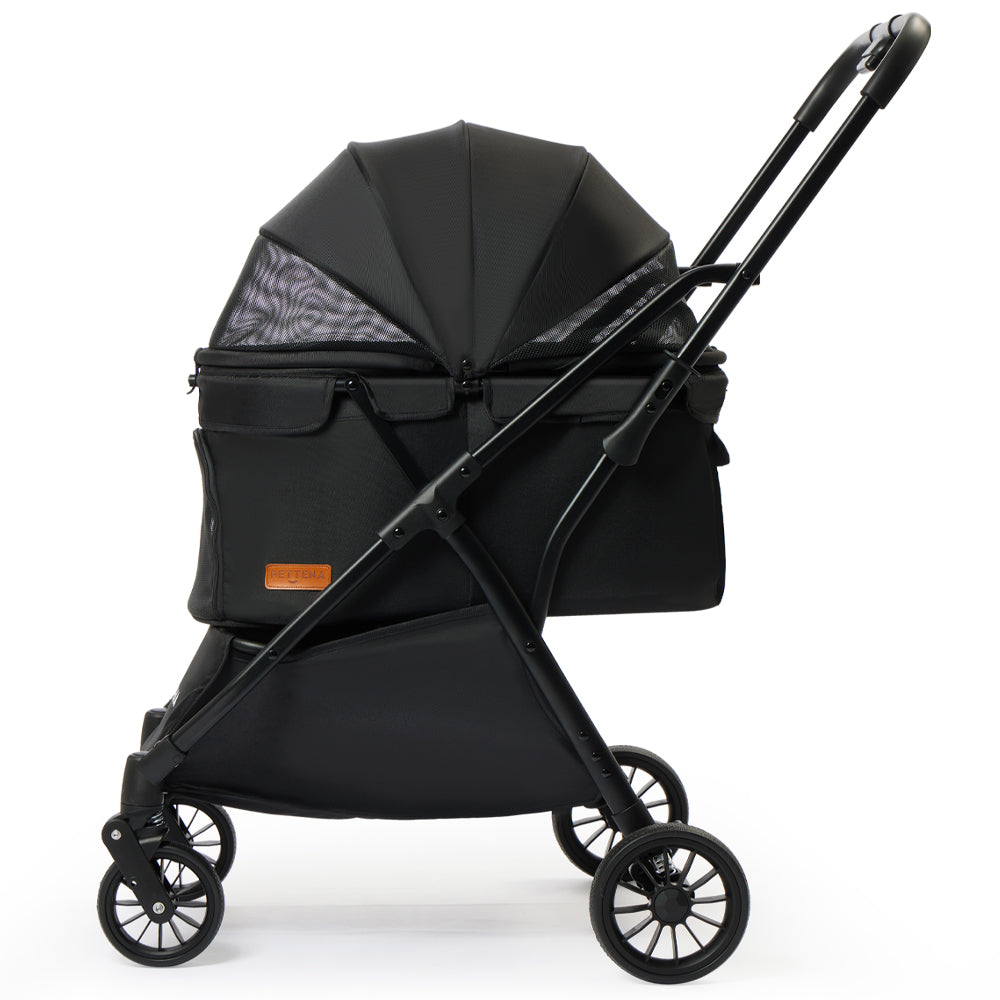 【PETTENA軽量一体型】NEWTONペットカート、自動折り畳みで収納スペース節約!耐荷重20KG&自立可能、多頭・中型犬猫の荷物もしっかり収納。多機能設計で安定走行、長時間外出も安心の便利カート!