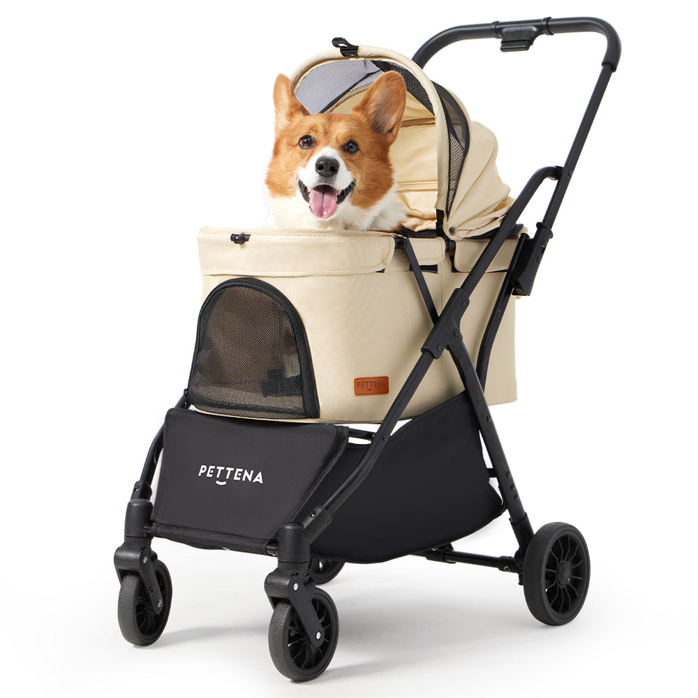 【PETTENA軽量一体型】NEWTONペットカート、自動折り畳みで持ち運び楽!耐荷重20KGで多頭・中型犬猫も安心乗車。自立可能&多機能設計で、外出時の安定性抜群、飼い主とペットの快適なお出かけをサポート