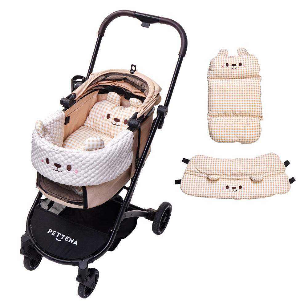PETTENA 折りたたみ式分離型あごのせクッション付きペットカートORIONと接触冷感クッションセットベージュ色