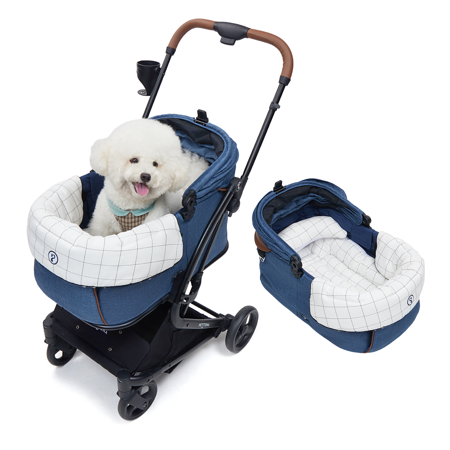 ペットカートMILOU ネービー + 格子柄3点セット