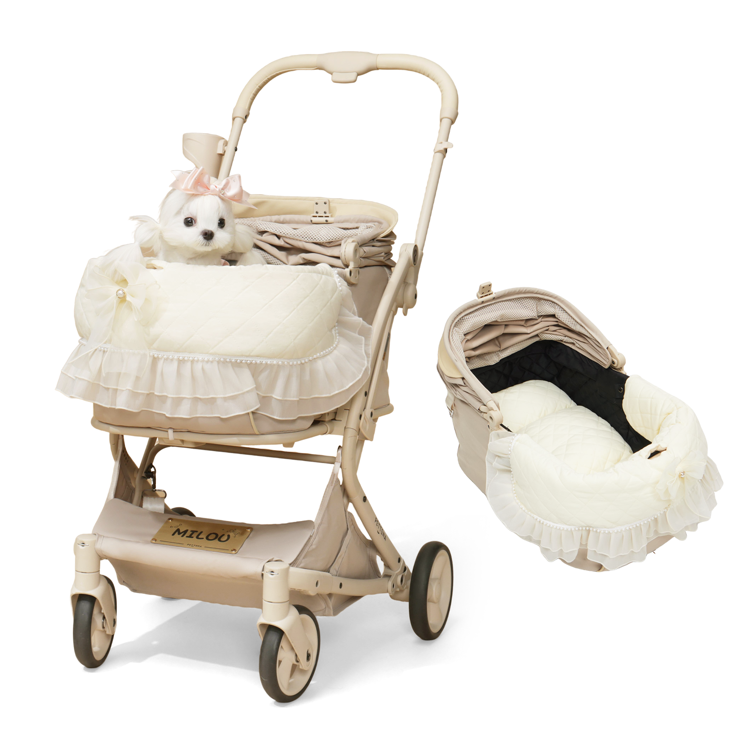 ペットカートMILOU クリームベージュ + プリンセス風2点セット