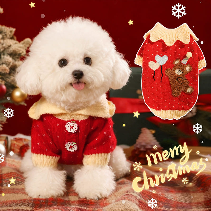 着せやすい前開きタイプのカーディガン。大きな袖口とボタン仕様で、頭を通す服が苦手なワンちゃんでもストレスなくおしゃれを楽しめます。