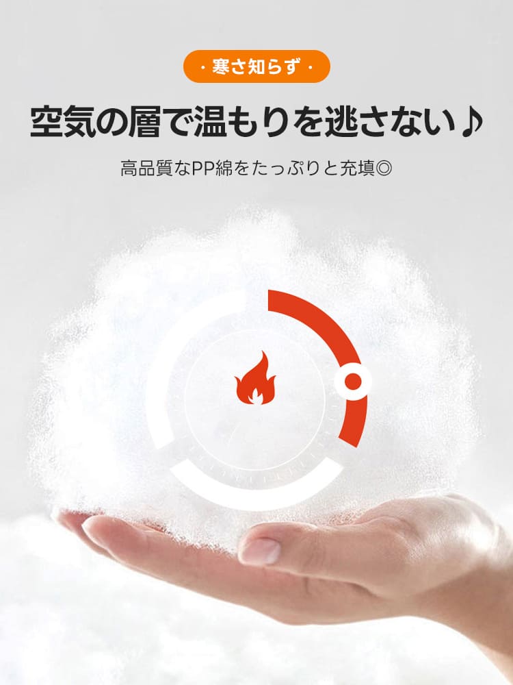 体温を逃さず空気の層で保温する高品質PP綿を使用、真冬の寒さから愛犬を守るために断熱効果を高めた中綿構造の解説。