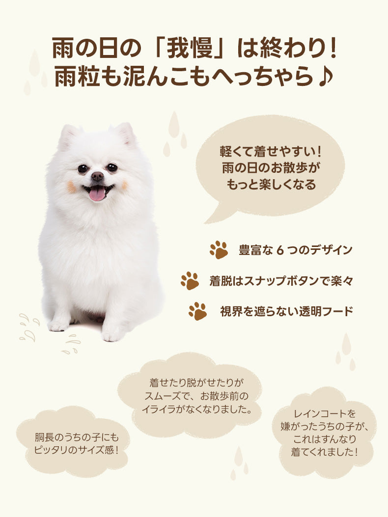 全身防水の犬用レインコートで雨や泥をガードし、愛犬のストレスを軽減。着脱簡単なボタンや豊富なデザインなど、お散歩を快適にする6つのポイントを解説