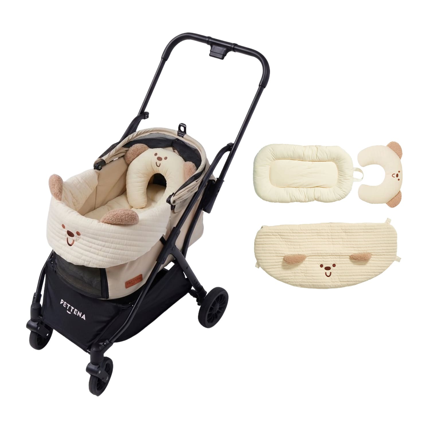 PETTENA newton ベージュ ペットカート装着イメージ ベージュベア3点セット(マット・枕・あごのせ) 軽量 安定感 小型犬・中型犬