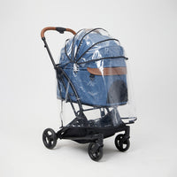 PETTENA ワンタッチ折りたたみ式分離型ペットカートMILOUネービー色と透明レインカバーの写真