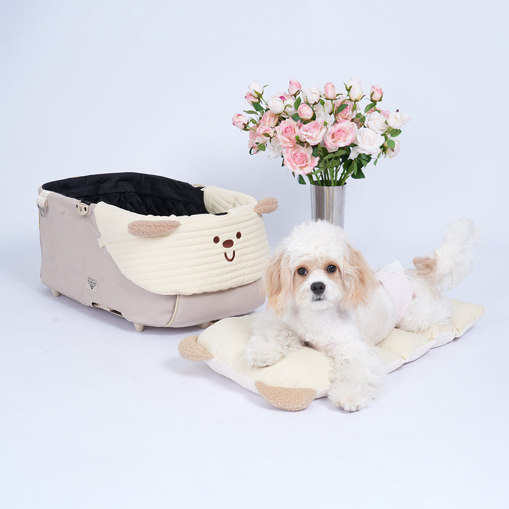 ペットカート+クッション プレミアムタイプ 分離型 ベージュ 犬用カート ペットカート クッション あご乗せ ベージュベア｜衝撃吸収・通気性