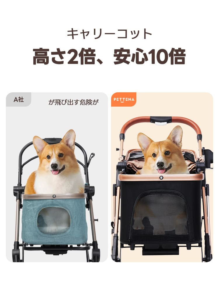4WAY分離式ペットカート｜車載・散歩に最適な折りたたみ式！中型犬20kg