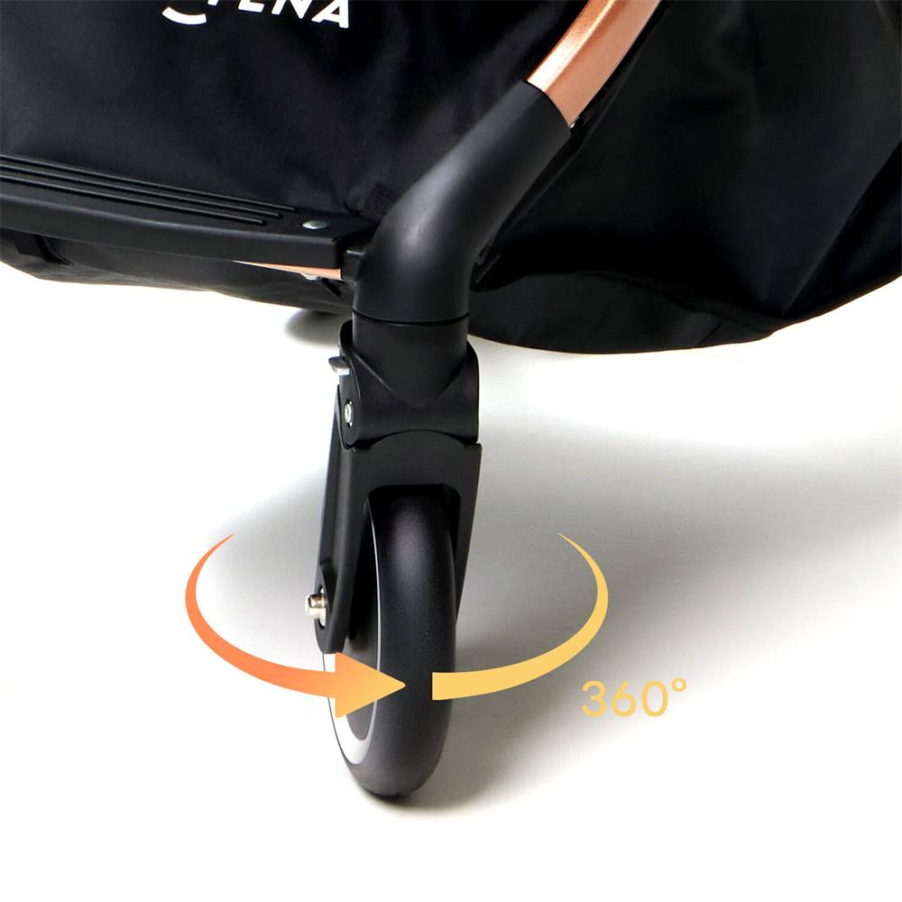 衝撃吸収スプリング搭載サスペンションで、路面の凹凸をしっかりカバー！360度自由回転タイヤで、狭い道やカーブも楽々。ペットとのお出かけで、飼い主の「揺れでペットが怖がる」悩みを解消します