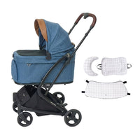 PETTENA MILOU Small saiz 電車移動中も愛犬がリラックスできる、格子柄セット付きのネイビー色ペットカート。専用電車カバーで顔出しNGルールをクリアしつつ、厚みのあるクッションで衝撃を吸収。長時間の外出でも負担が少ない、優しさに満ちた設計。