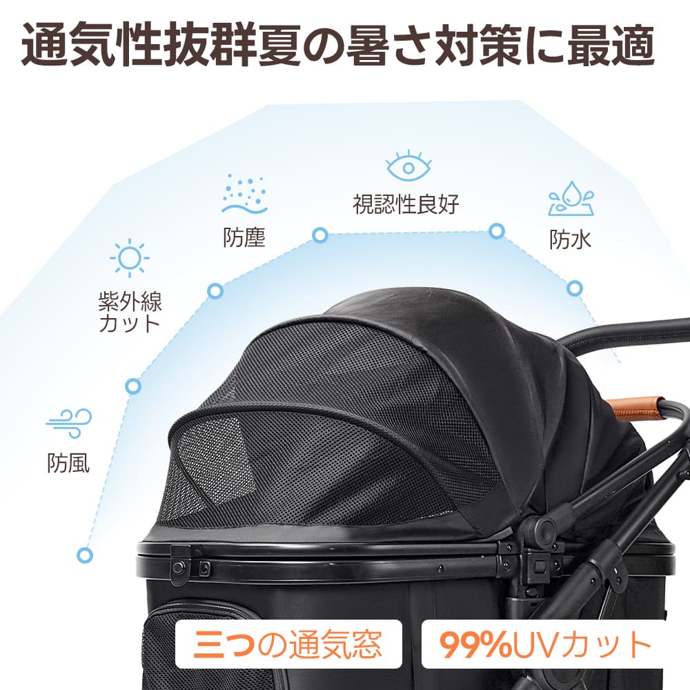 PETTENA 中型犬や多頭飼い用折りたたみ式分離型軽量ペットカート TERRA幌がuvカットできる